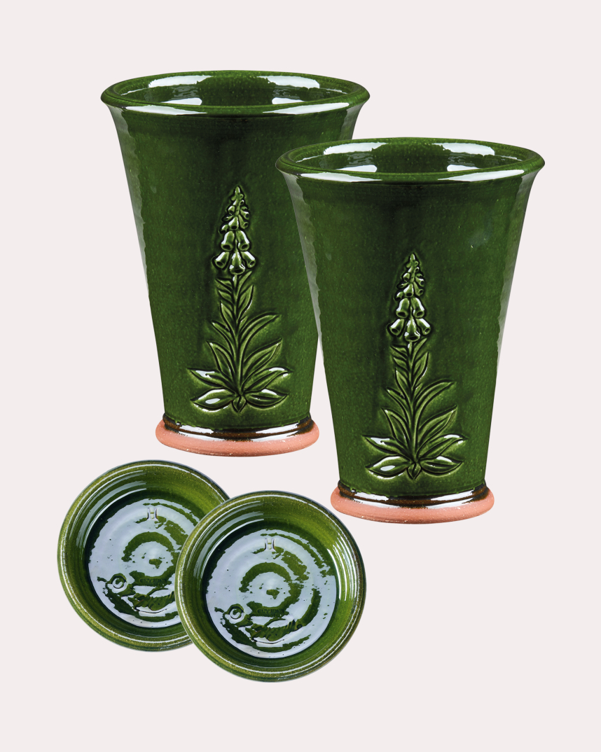 Set of Glazed Foxgloves and Saucers