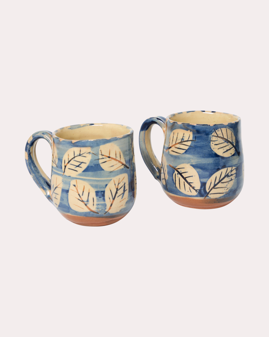 Leaves - Pair of Mugs by Jim and Dominique Keeling Whichford Pottery
