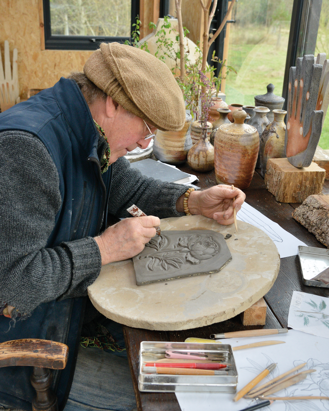 Jim designing the peony planter