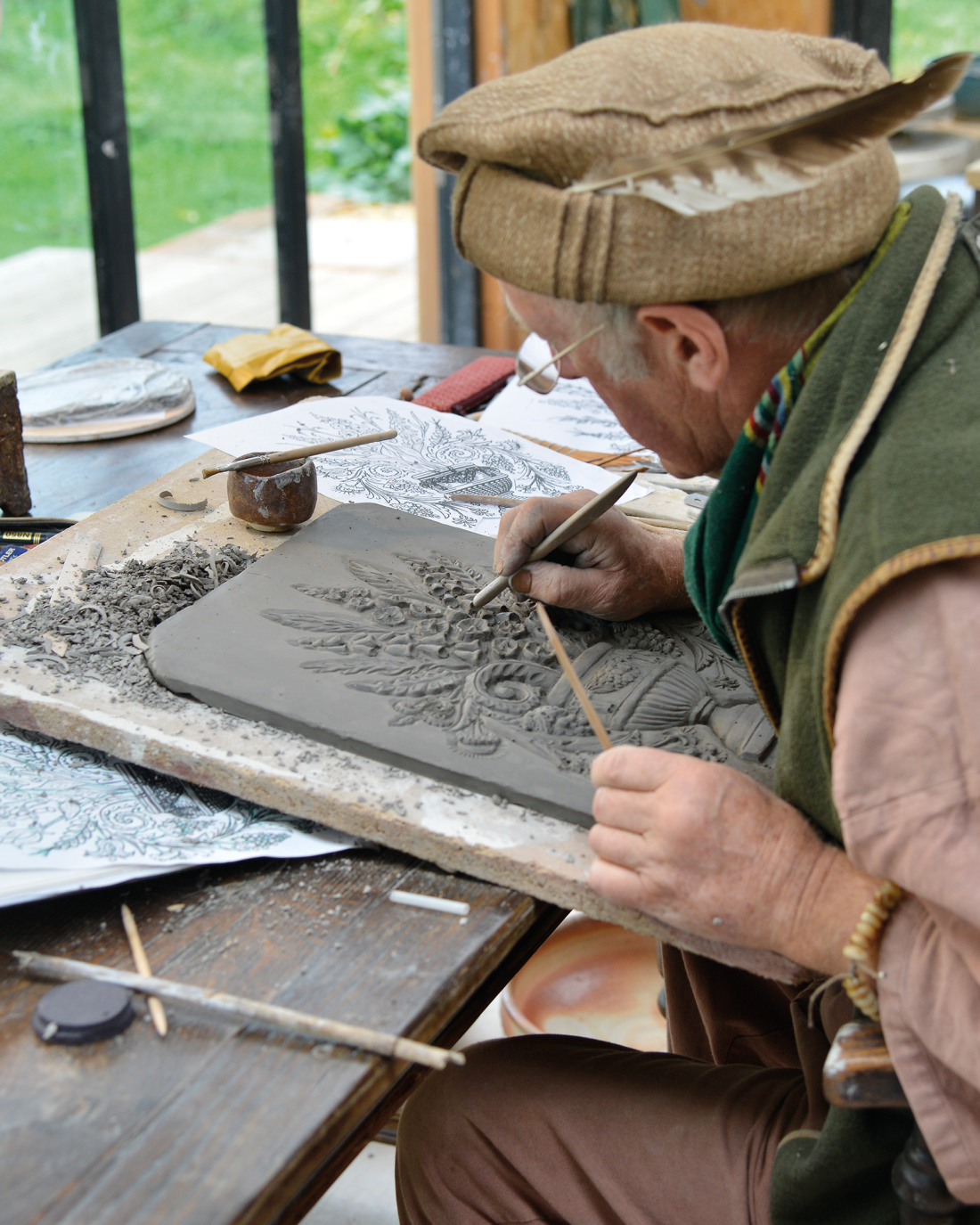 Jim Keeling Designing 50th Anniversary Handmade Flowerpot Whichford Pottery